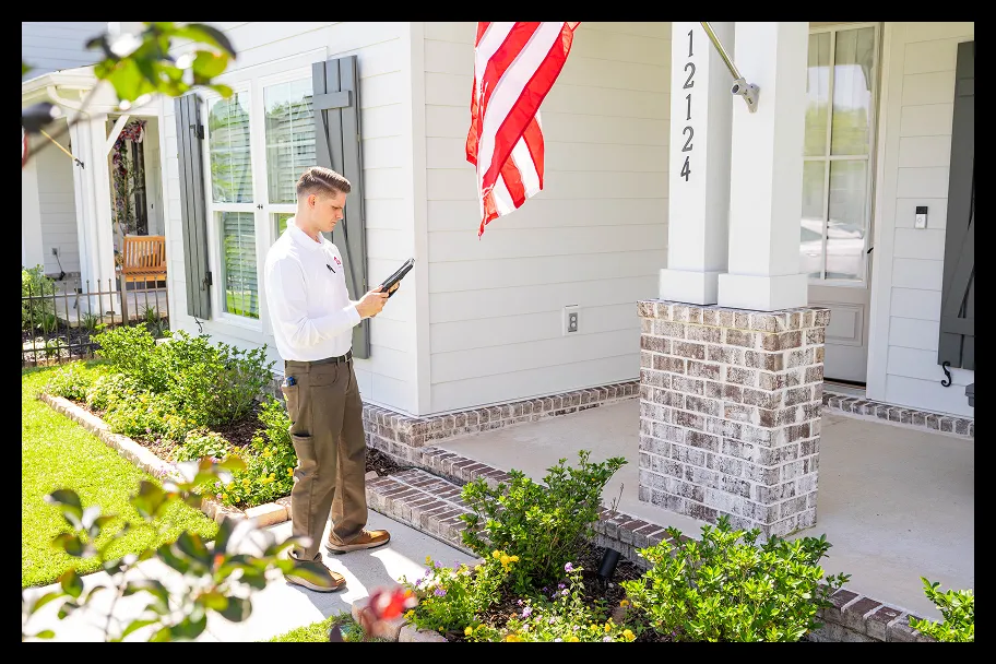 an employee in front of a house