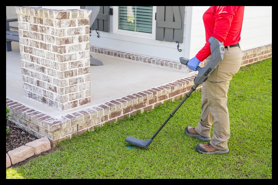an employee using pest control on the lawn